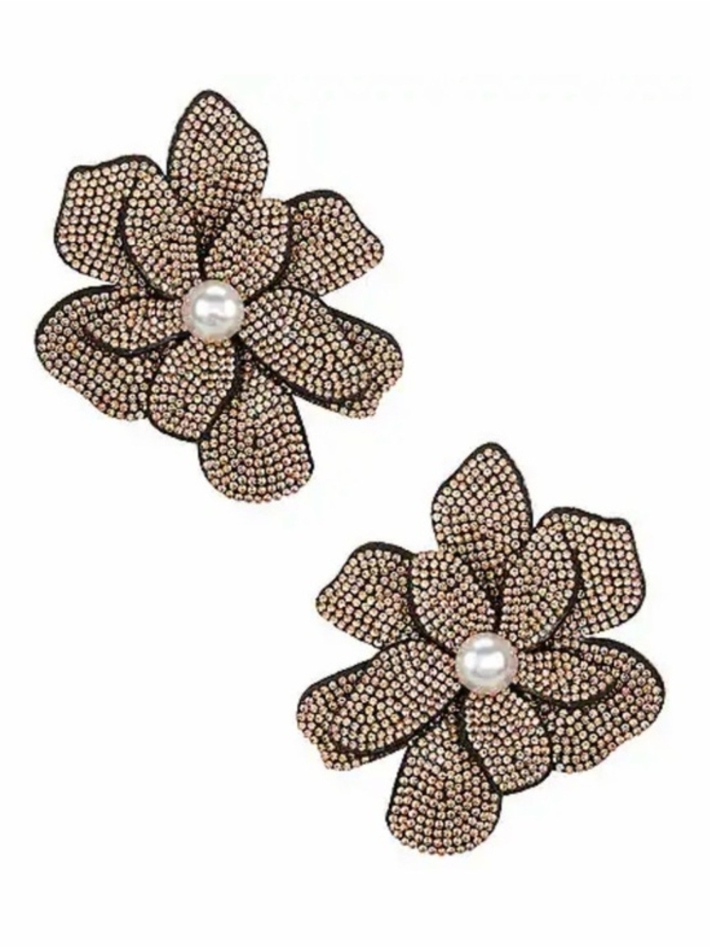 🤎▪️Natasha Couture ▪️XL stone Gold Flower Pearl Center Stud Earrings